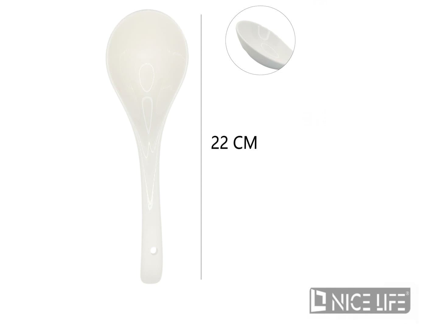 Łyżka ceramiczna biała z długim uchwytem i otworem