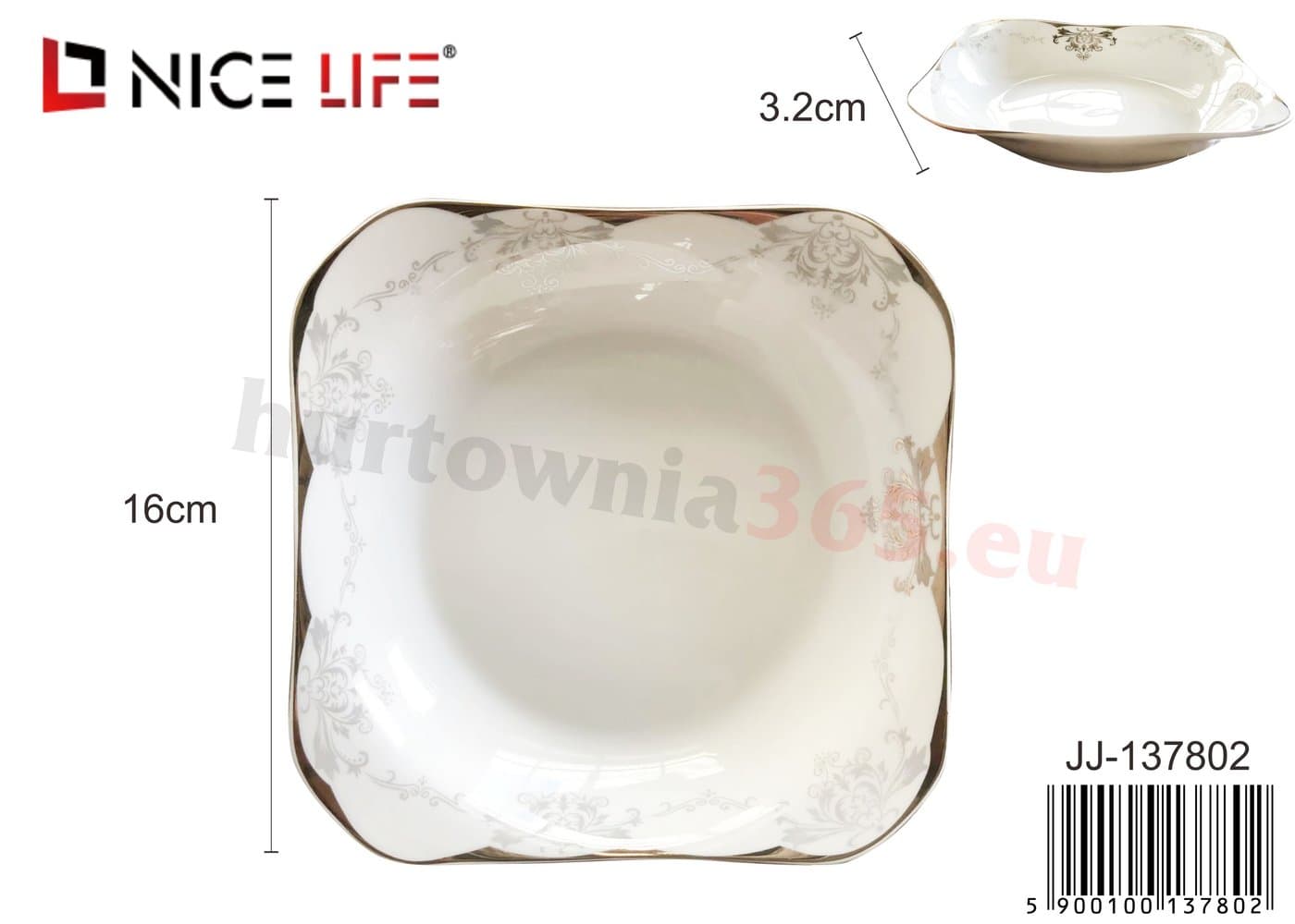 Talerz ceramiczny kwadratowy z falowanymi bokami szaro-złoty