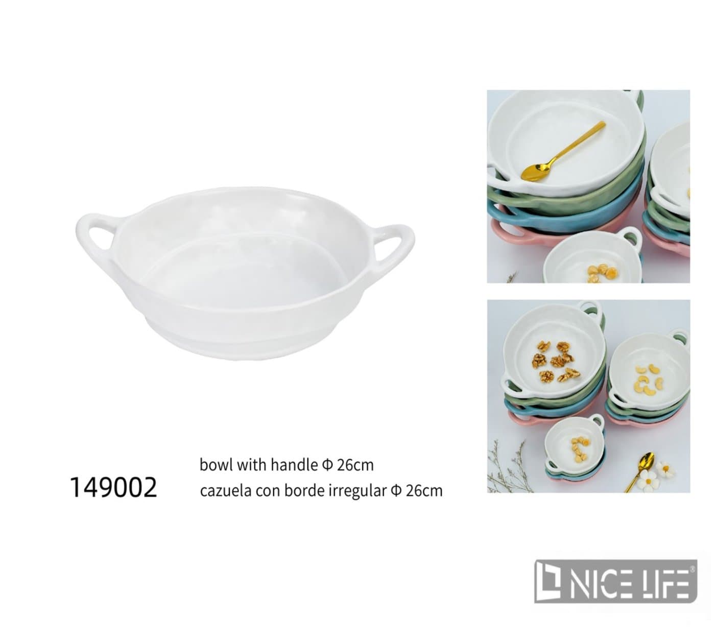 Miska ceramiczna z dwoma uchwytami biała