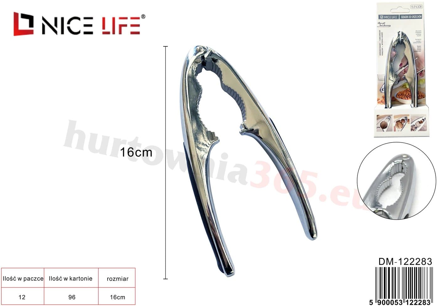 Dziadek do orzechów metalowy srebrny 16 cm
