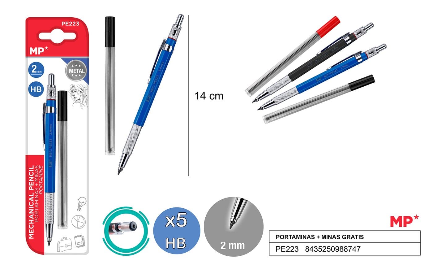 Ołówek automatyczny HB 2,0 mm metalowo-plastikowy kolorowy