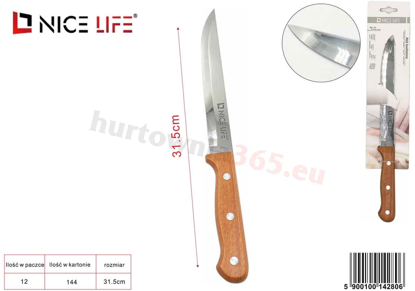 Nóż kuchenny z drewnianą rękojeścią 31,5 cm