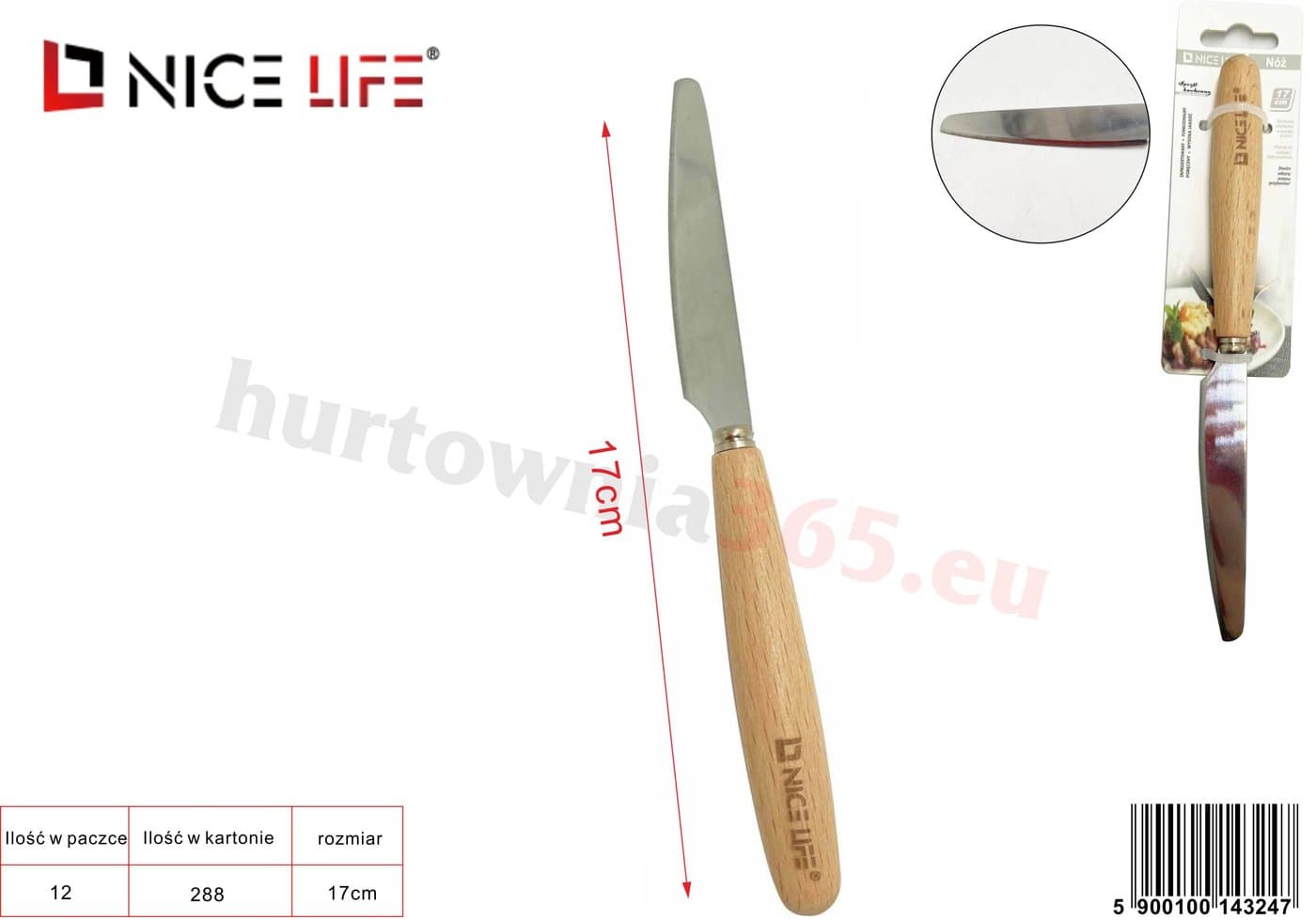 Nóż stołowy z drewnianą rękojeścią 17 cm