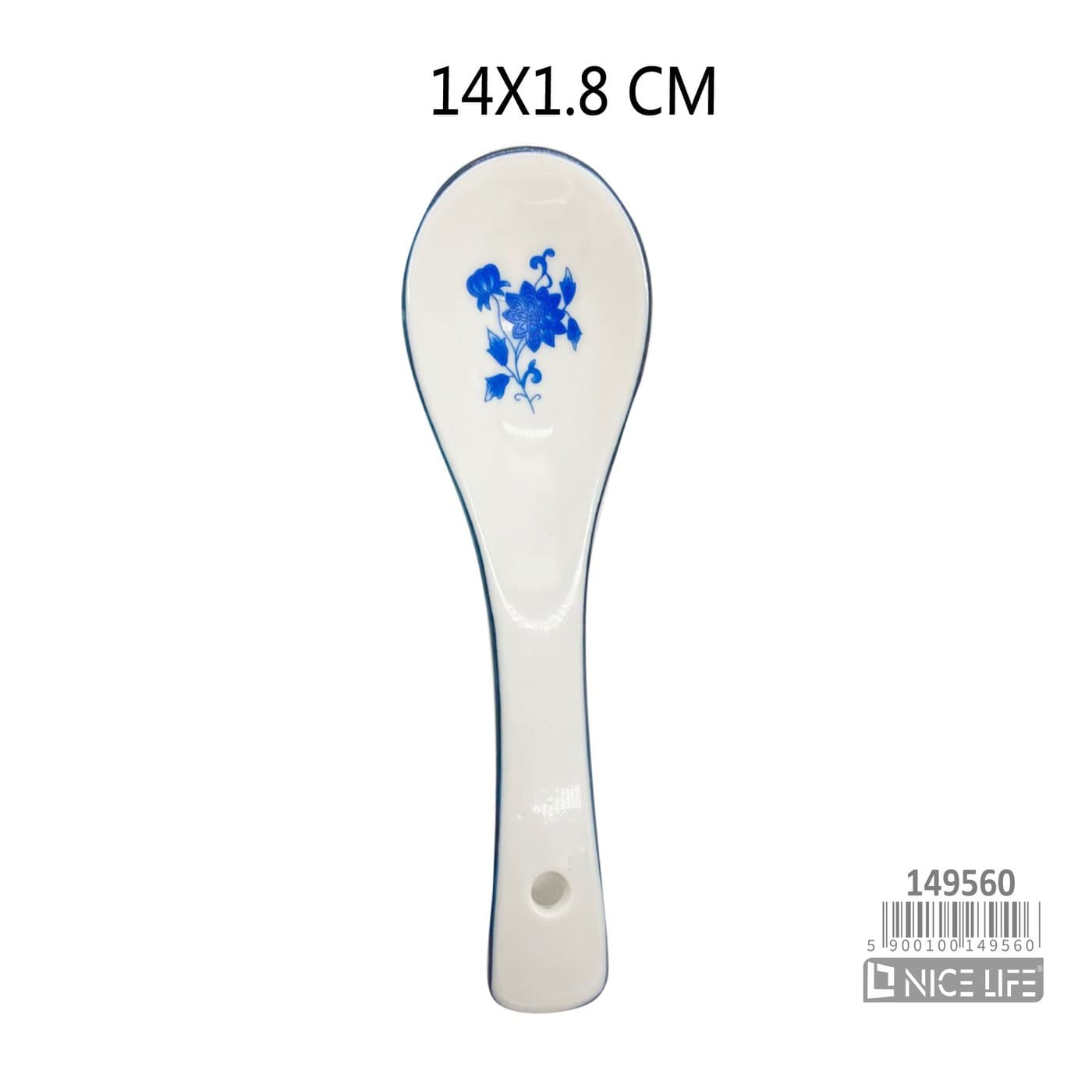 Łyżka ceramiczna biała z niebieskim motywem kwiatowym