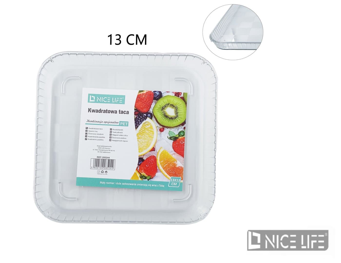 Tacka plastikowa przezroczysta kwadratowa na przekąski i owoce
