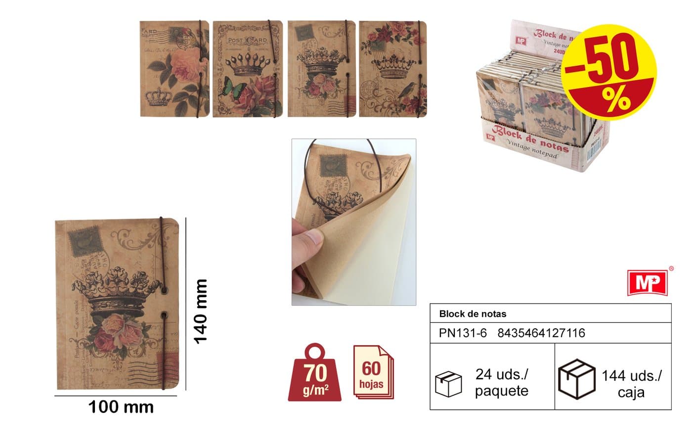 Notes papierowy kraft z roślinnymi ilustracjami vintage