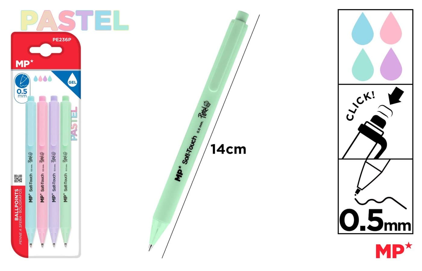 BOLÍGRAFO TINTA GEL PASTEL 0.5 mm 4 Uds.