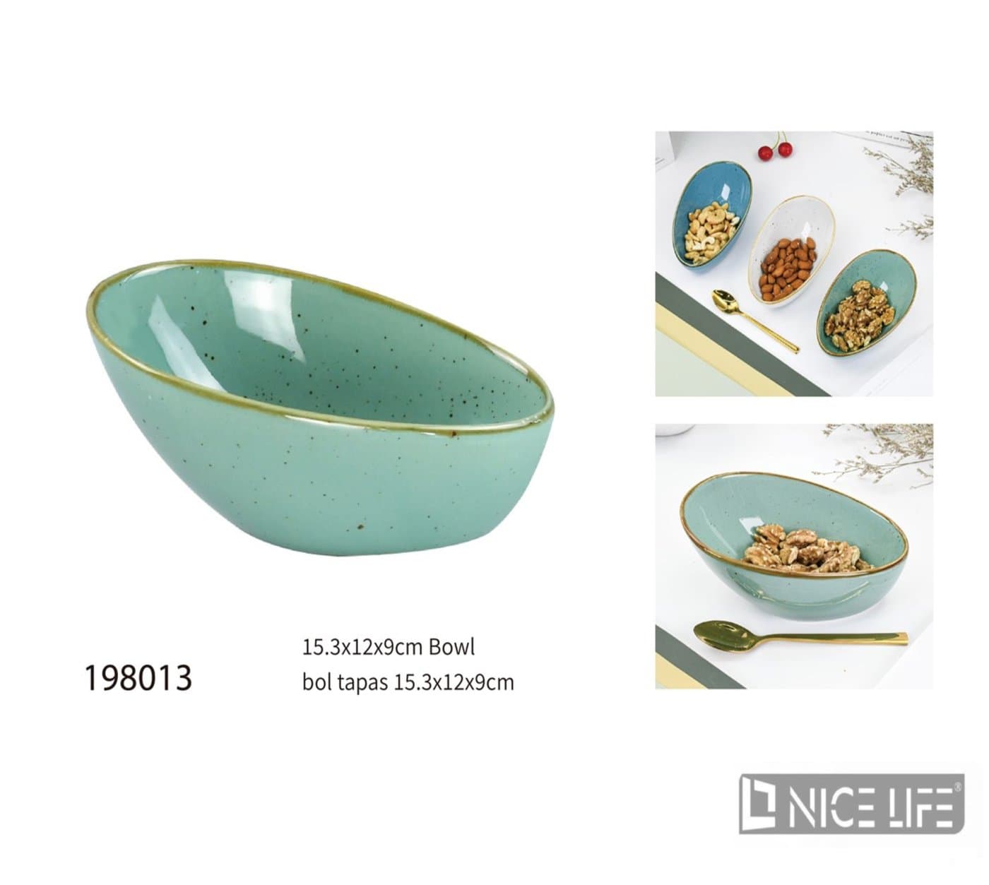 Misa ceramiczna miętowozielona nakrapiana ze złotą obwódką