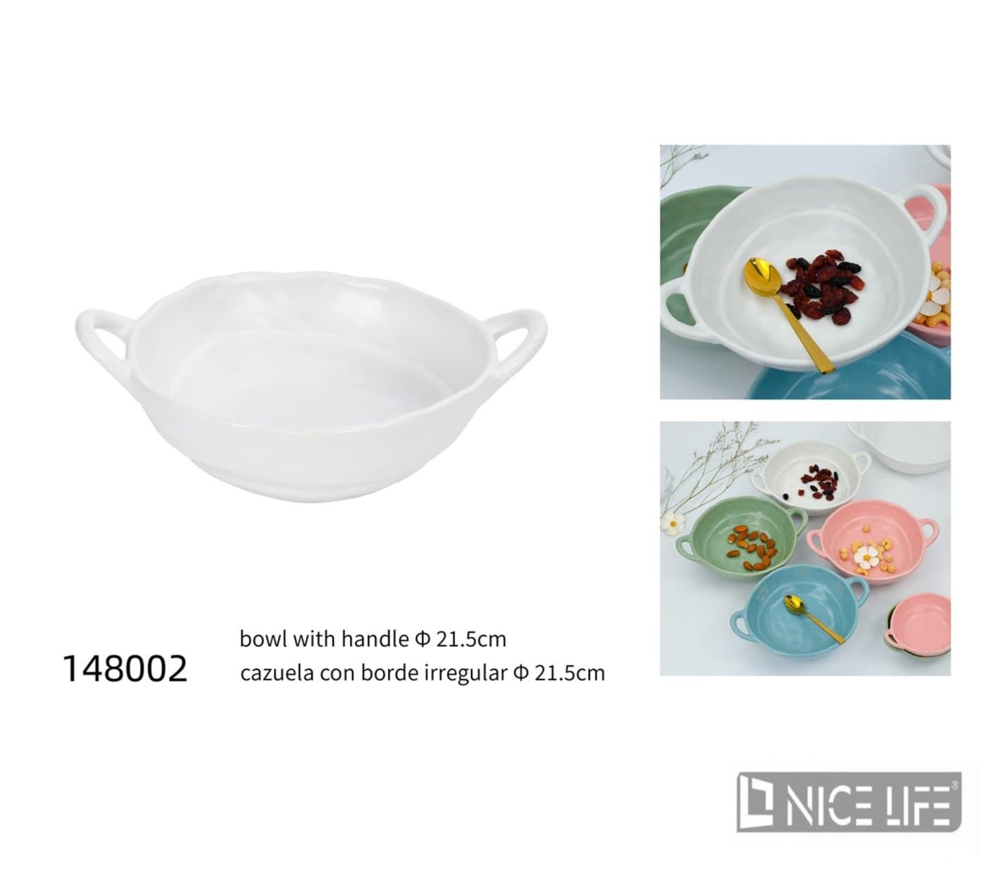 Miska ceramiczna z uchwytami biała