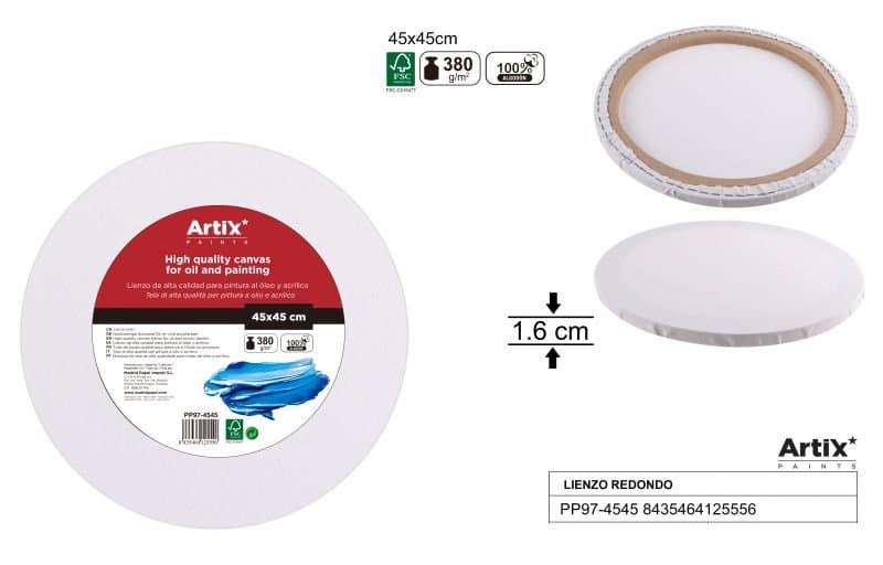 Podobrazie malarskie okrągłe białe 45 × 45 × 1,6 380 g/m²