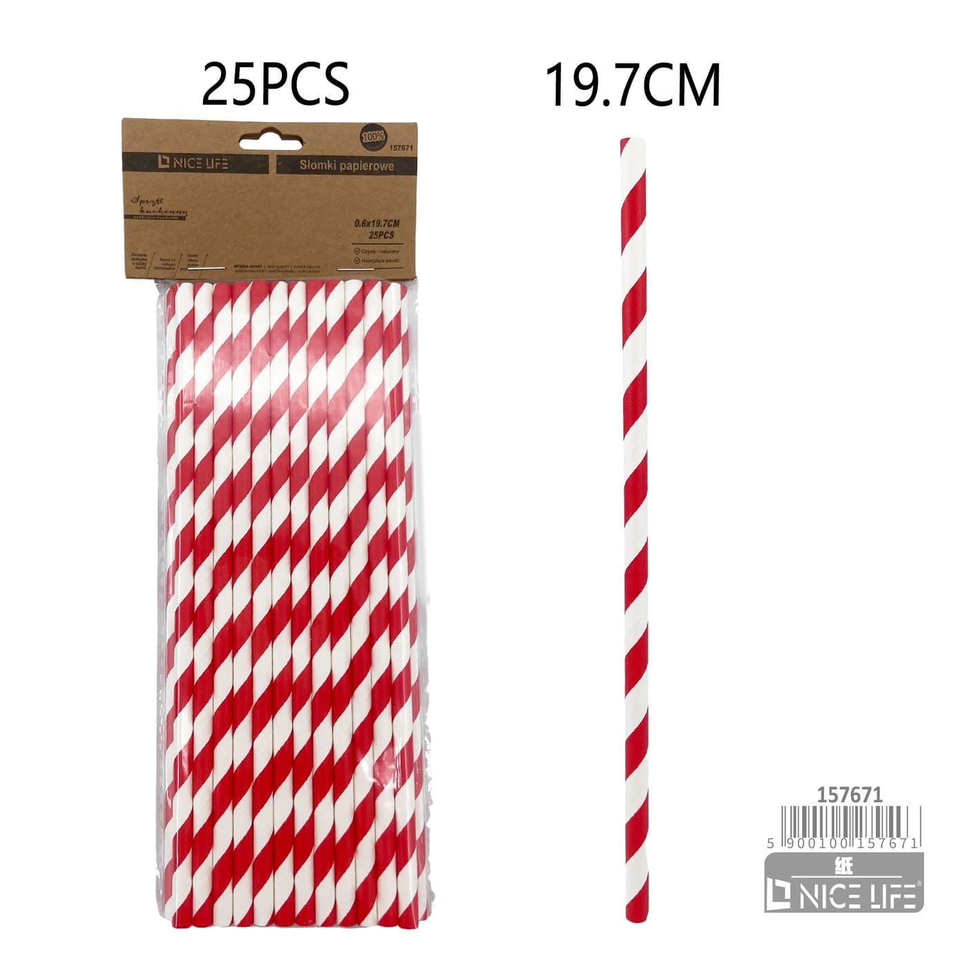 Słomki papierowe biało-czerwone w ukośne pasy