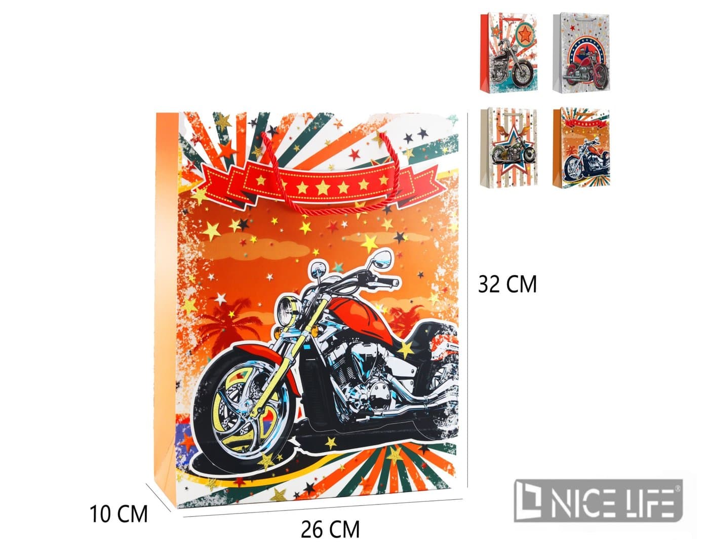 Torebka papierowa na prezent we wzory z motocyklami