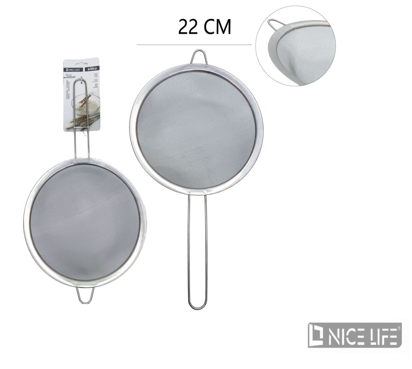 Cedzak kuchenny metalowy okrągły z długim uchwytem
