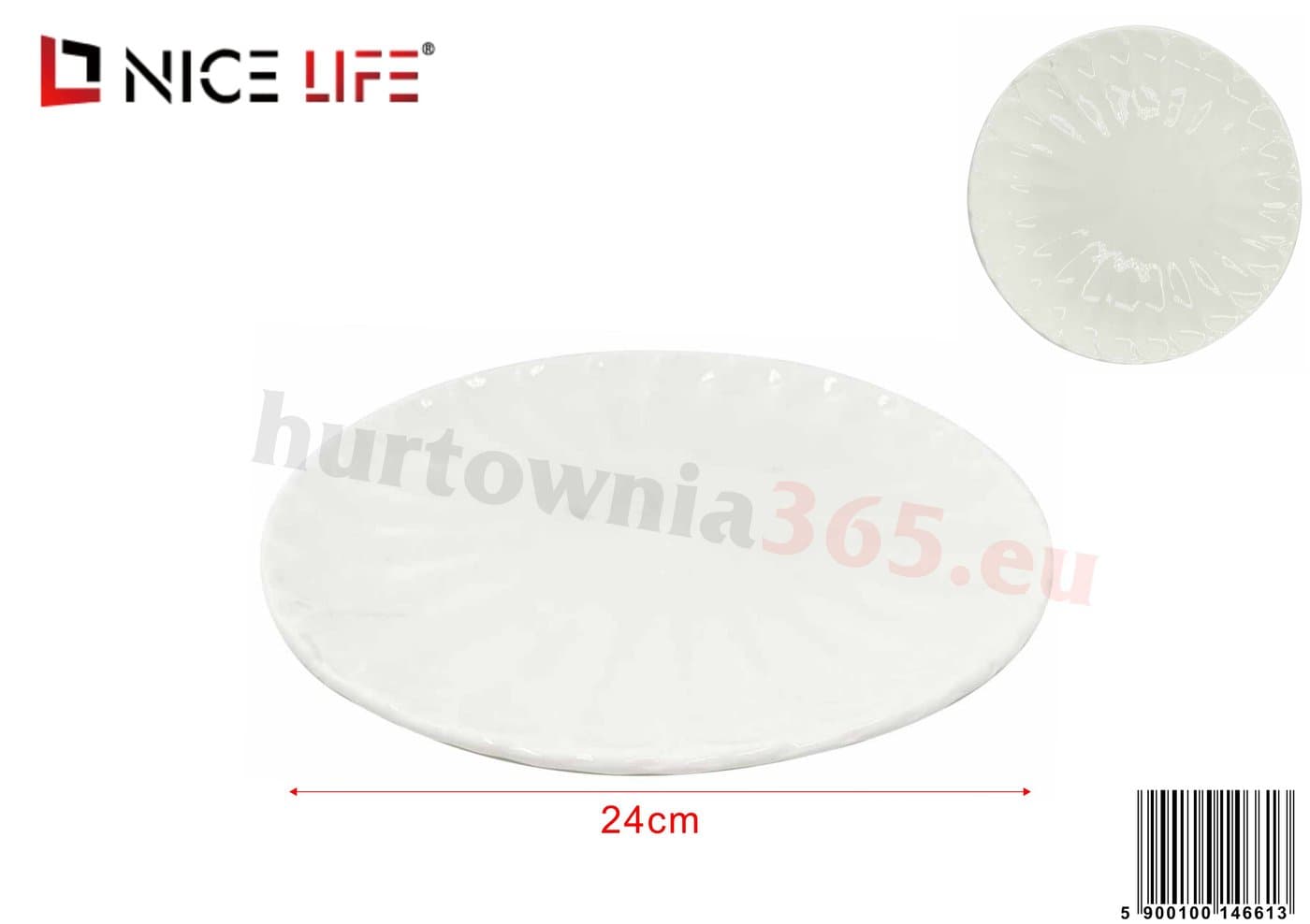Talerz ceramiczny biały okrągły z dekoracyjnym wzorem