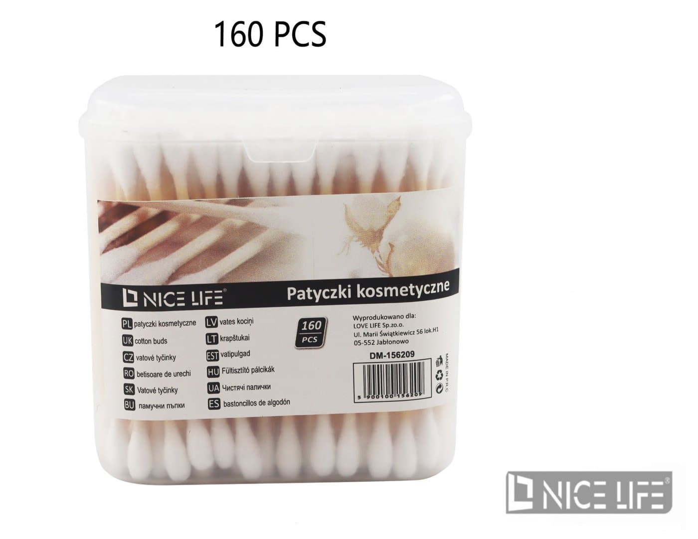 Patyczki kosmetyczne białe w plastikowym pojemniku prostokątnym