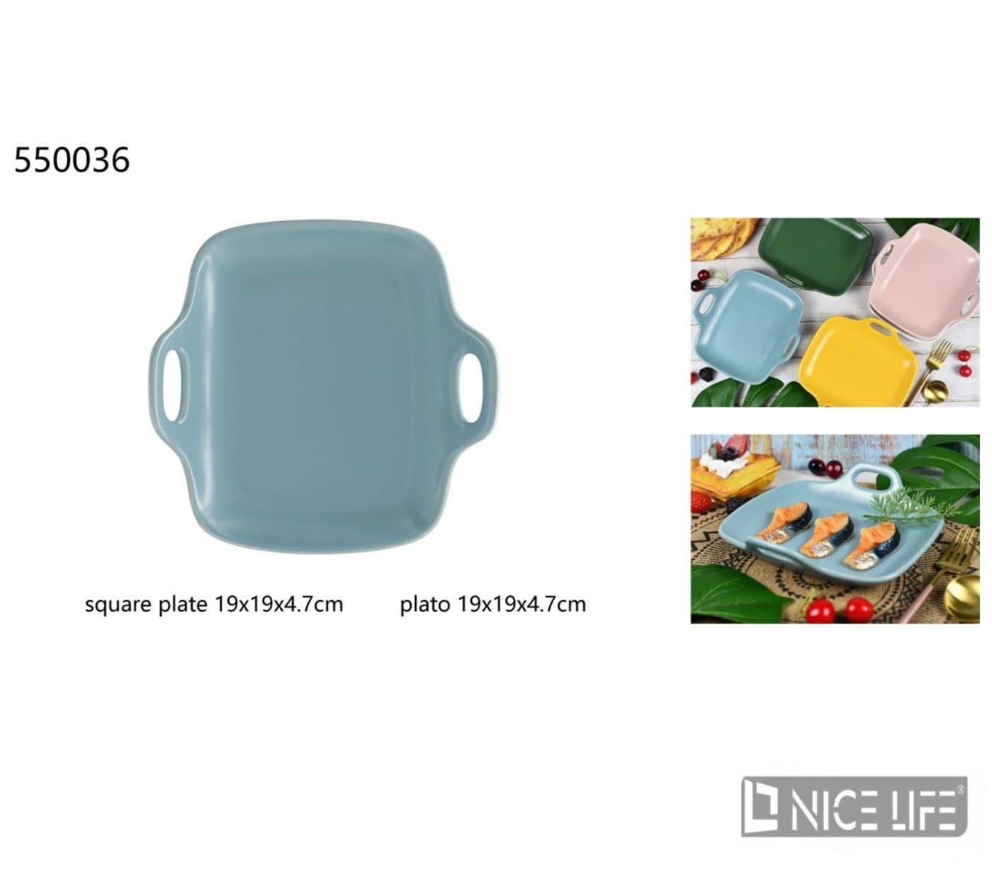 Talerz ceramiczny kwadratowy z uchwytami do dań