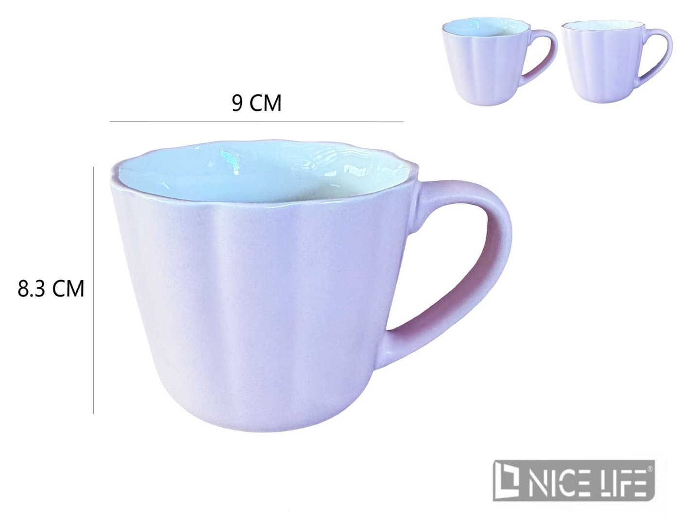 Kubek ceramiczny jasnofioletowy z błękitnym wnętrzem