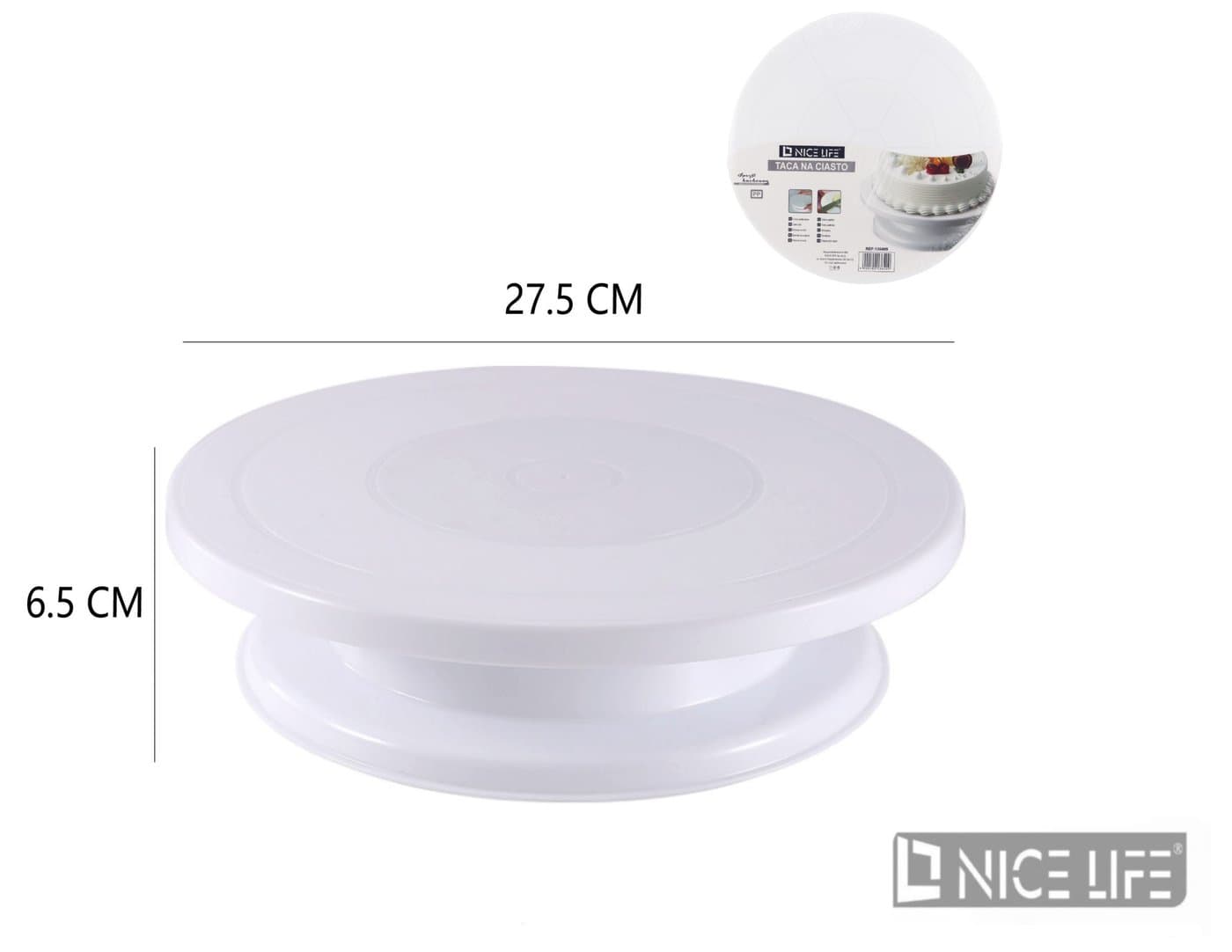 Taca na ciasto okrągła biała plastikowa na szerokiej podstawie