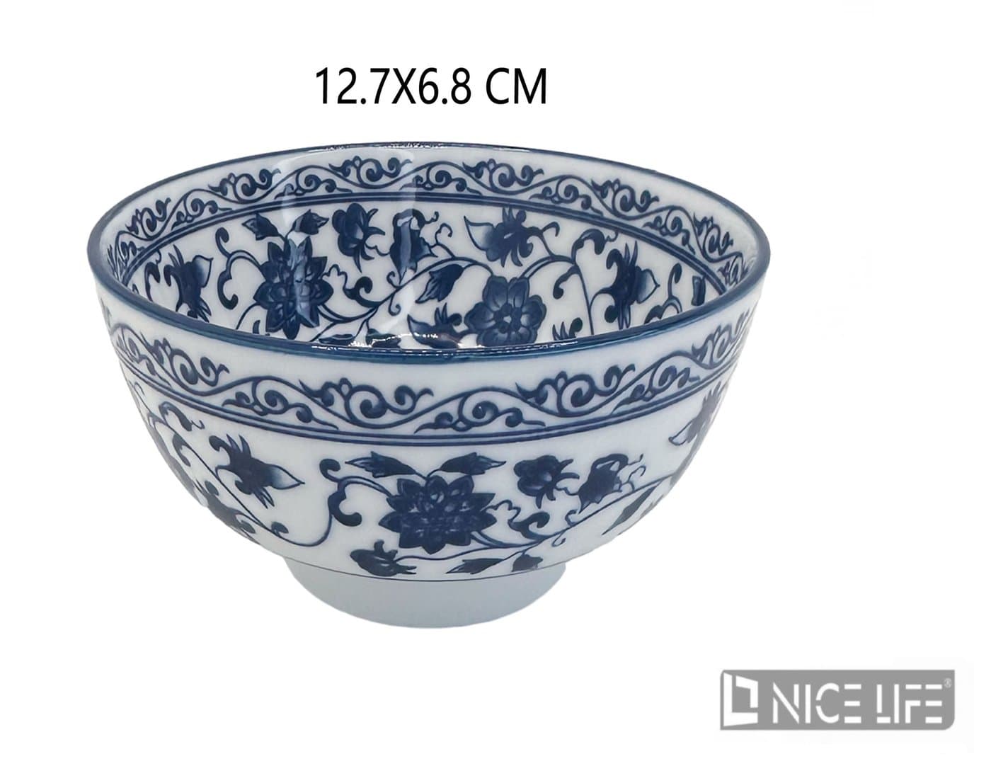 Miska ceramiczna biała z niebieskim wzorem kwiatowo-roślinnym