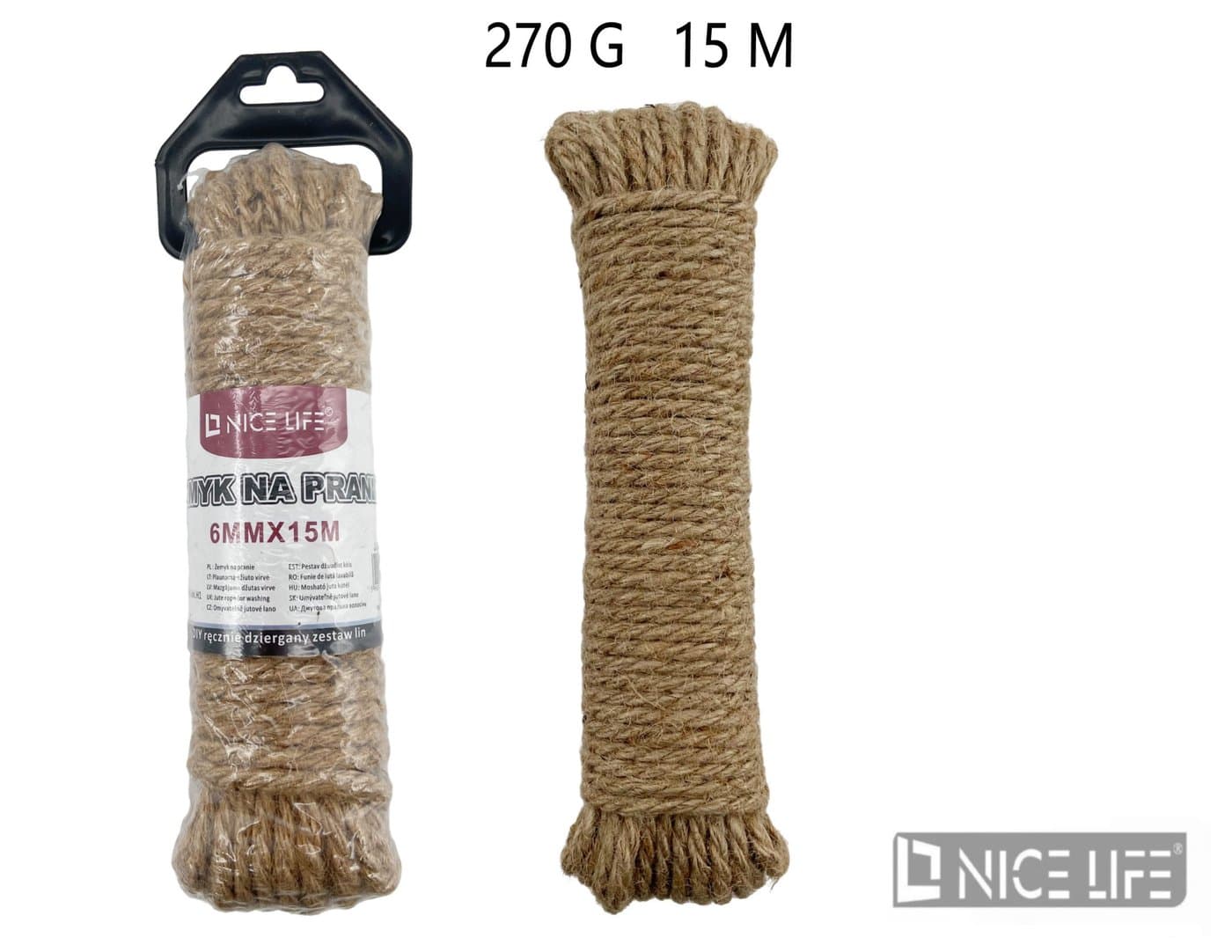 Sznur jutowy na pranie 6 mm × 15 m