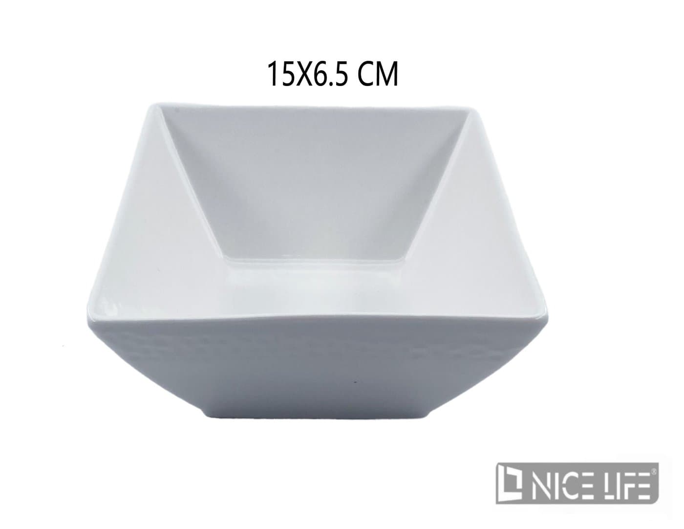 Talerz ceramiczny biały kwadratowy głęboki z szerokim rantem
