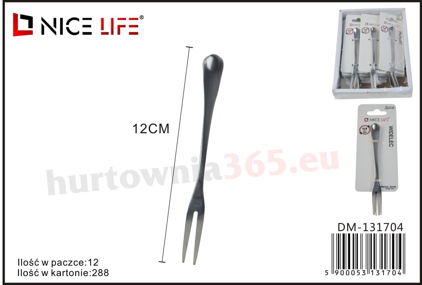 Widelec metalowy dwuzębny z ozdobną rękojeścią
