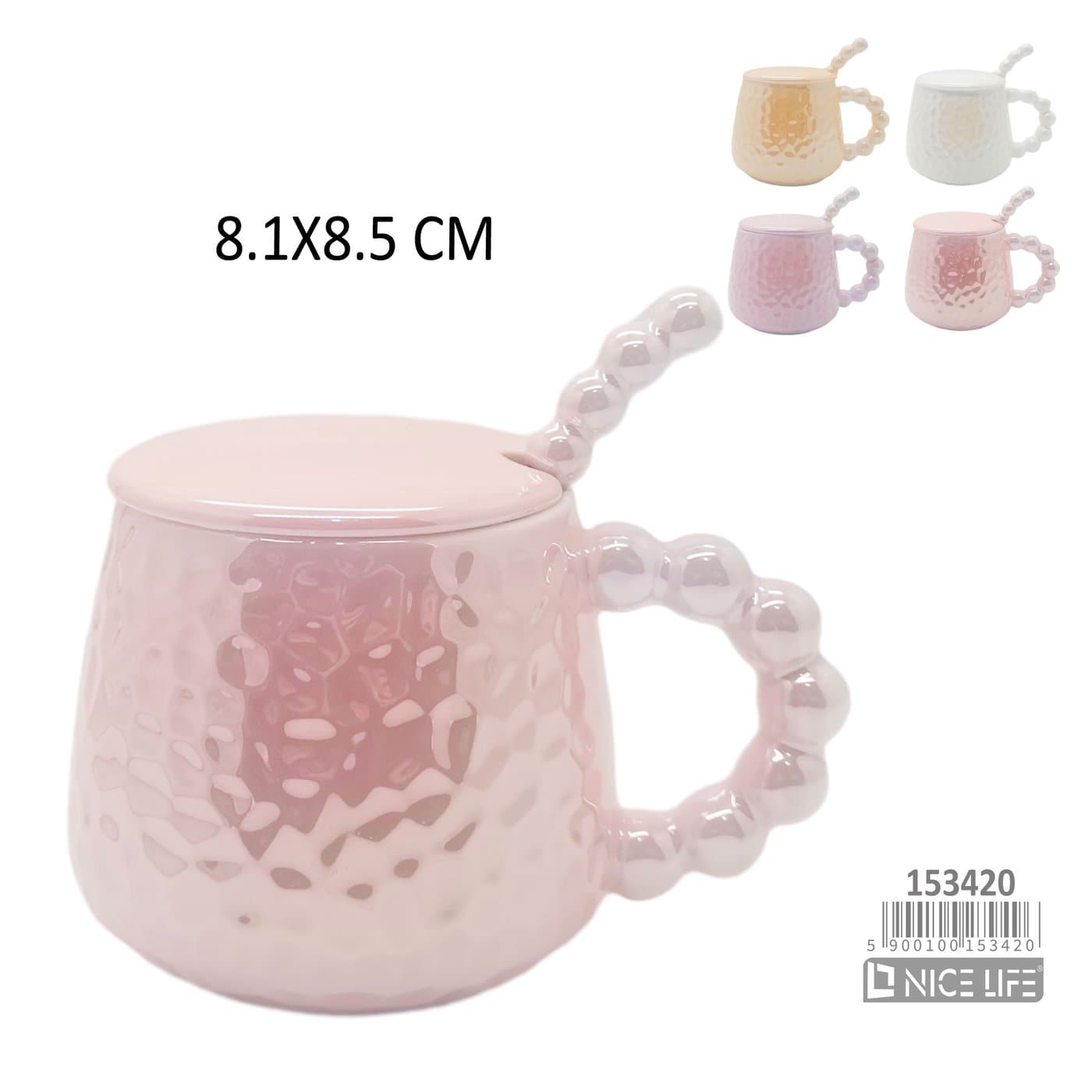Kubek ceramiczny fakturowany z kulistymi zdobieniami