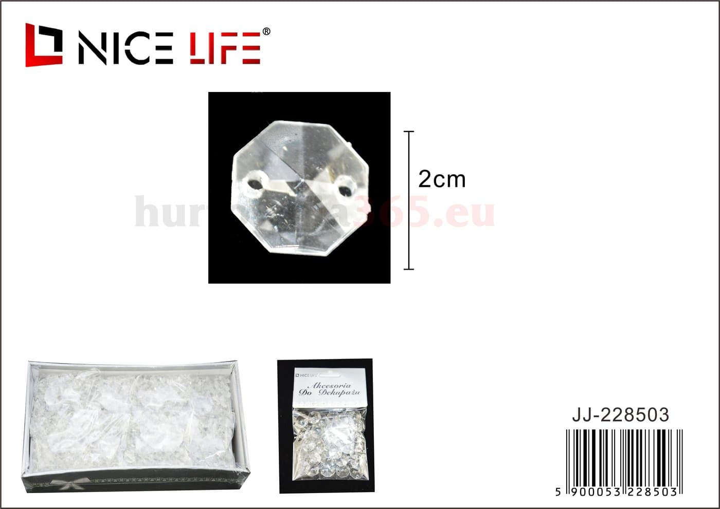 Koraliki plastikowe przezroczyste wielokątne do decoupage'u