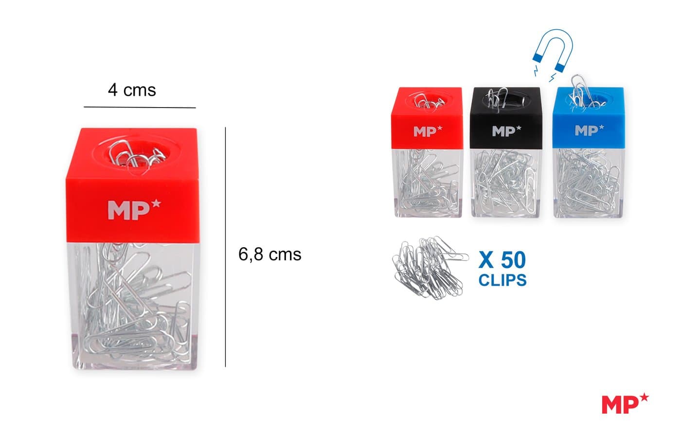 Spinacze metalowe w podajniku z kolorową pokrywką