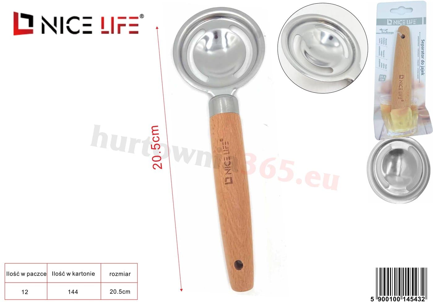 Separator do jajek metalowy z drewnianą rękojeścią