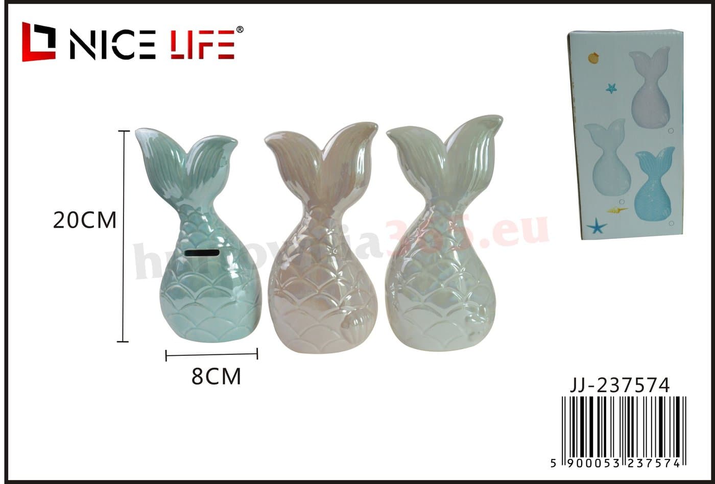 Skarbonka ceramiczna w kształcie ryby z łuskowym reliefem