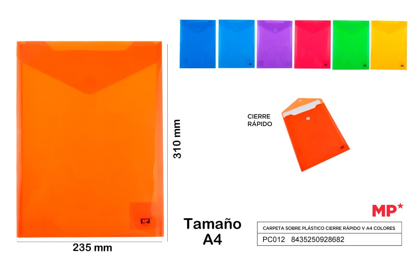 Teczka kopertowa plastikowa na rzep, kolory z pomarańczowym