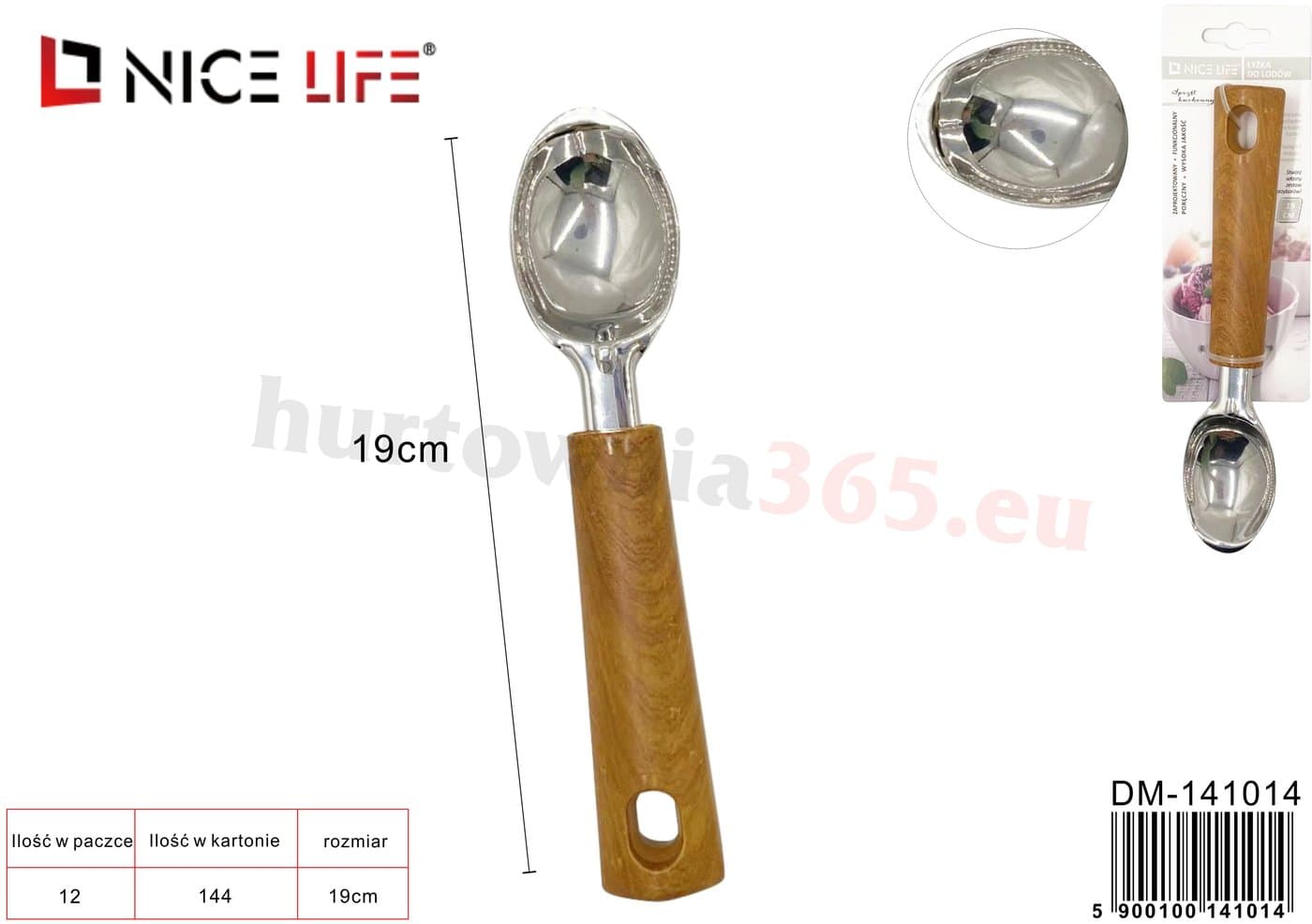 Łyżka do lodów metalowa z brązową rękojeścią