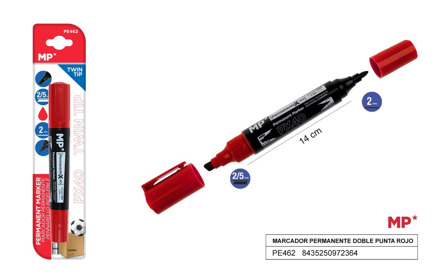 Marker permanentny dwustronny czerwony