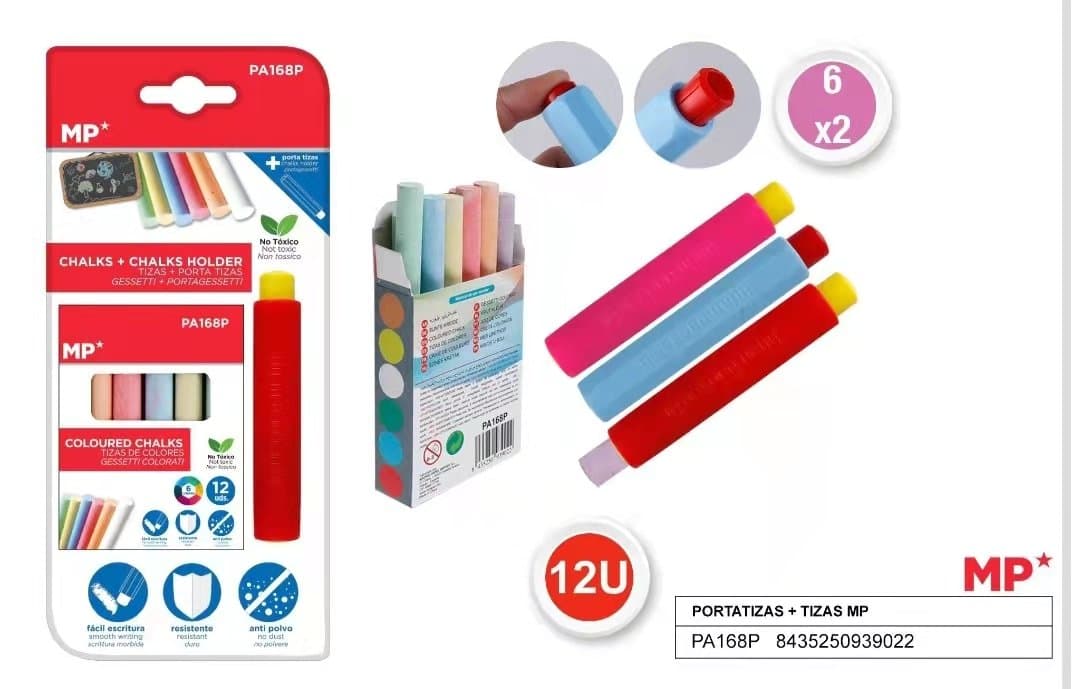 Kreda kolorowa do tablic z uchwytem, blister 12 szt