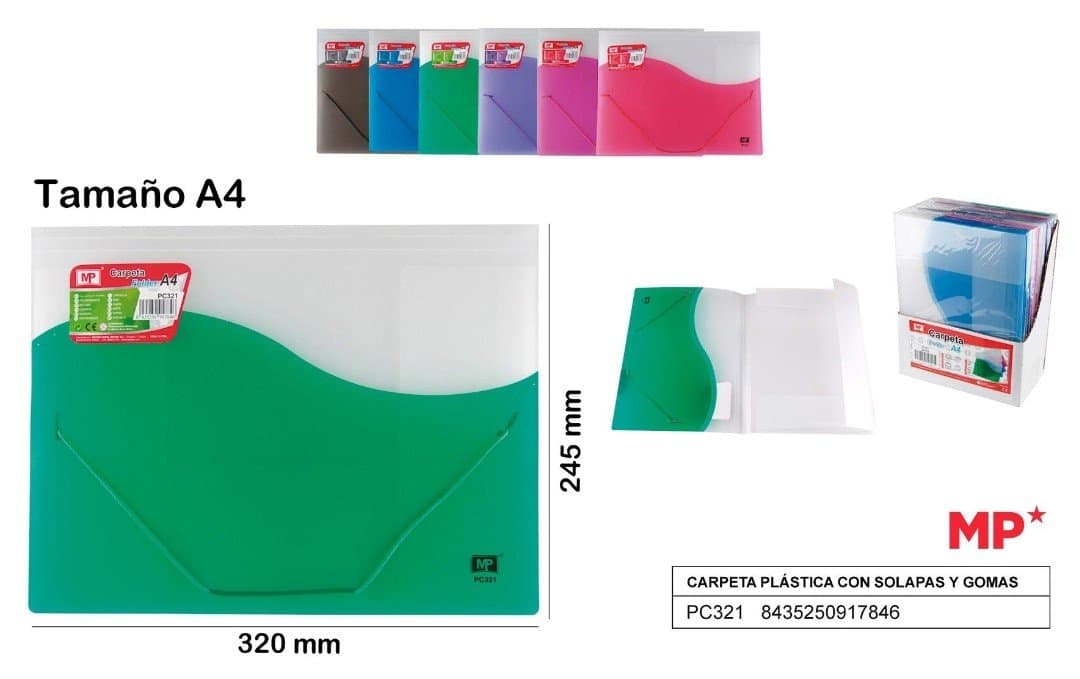 Teczka plastikowa z klapką na gumki kolorowa