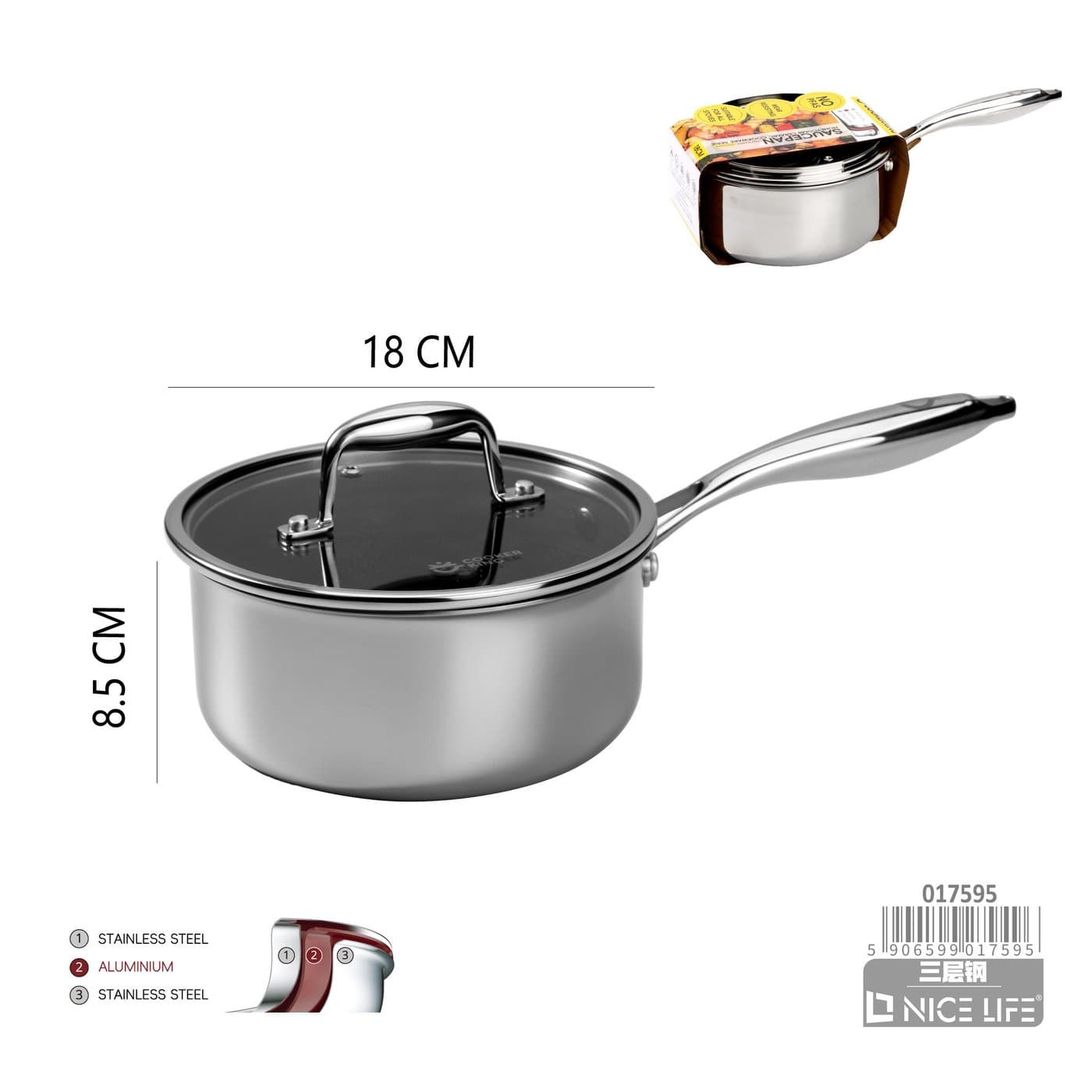 Rondel ze stali nierdzewnej trójwarstwowej 18 cm