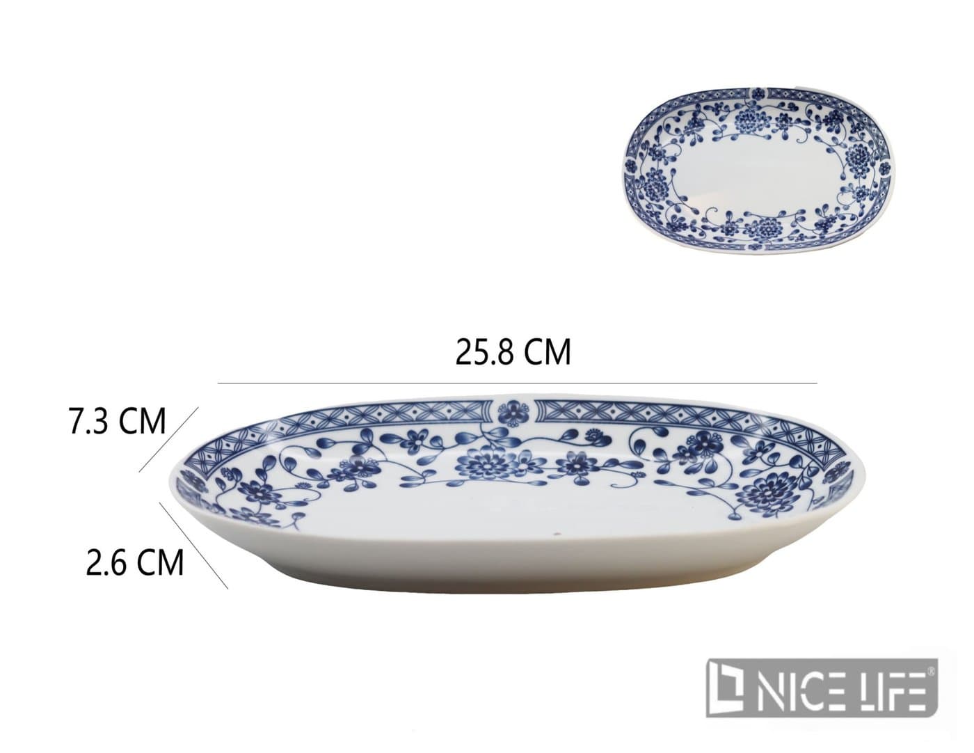 Talerz ceramiczny biały w niebieskie kwiaty