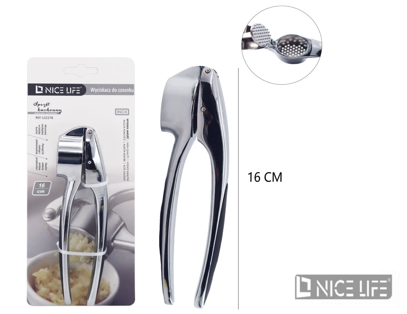 Wyciskacz do czosnku metalowy srebrny