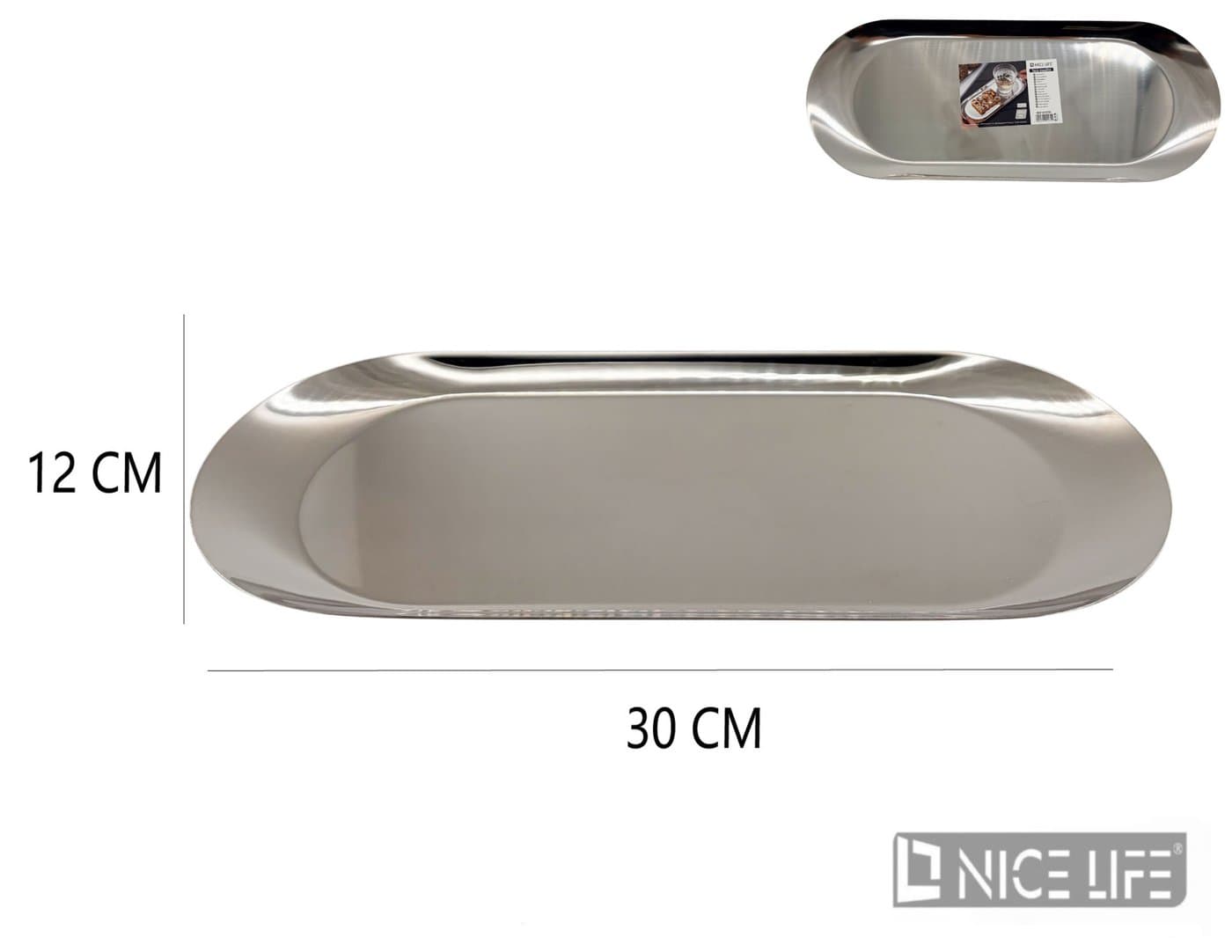 Taca metalowa owalna srebrna 30 × 12 cm