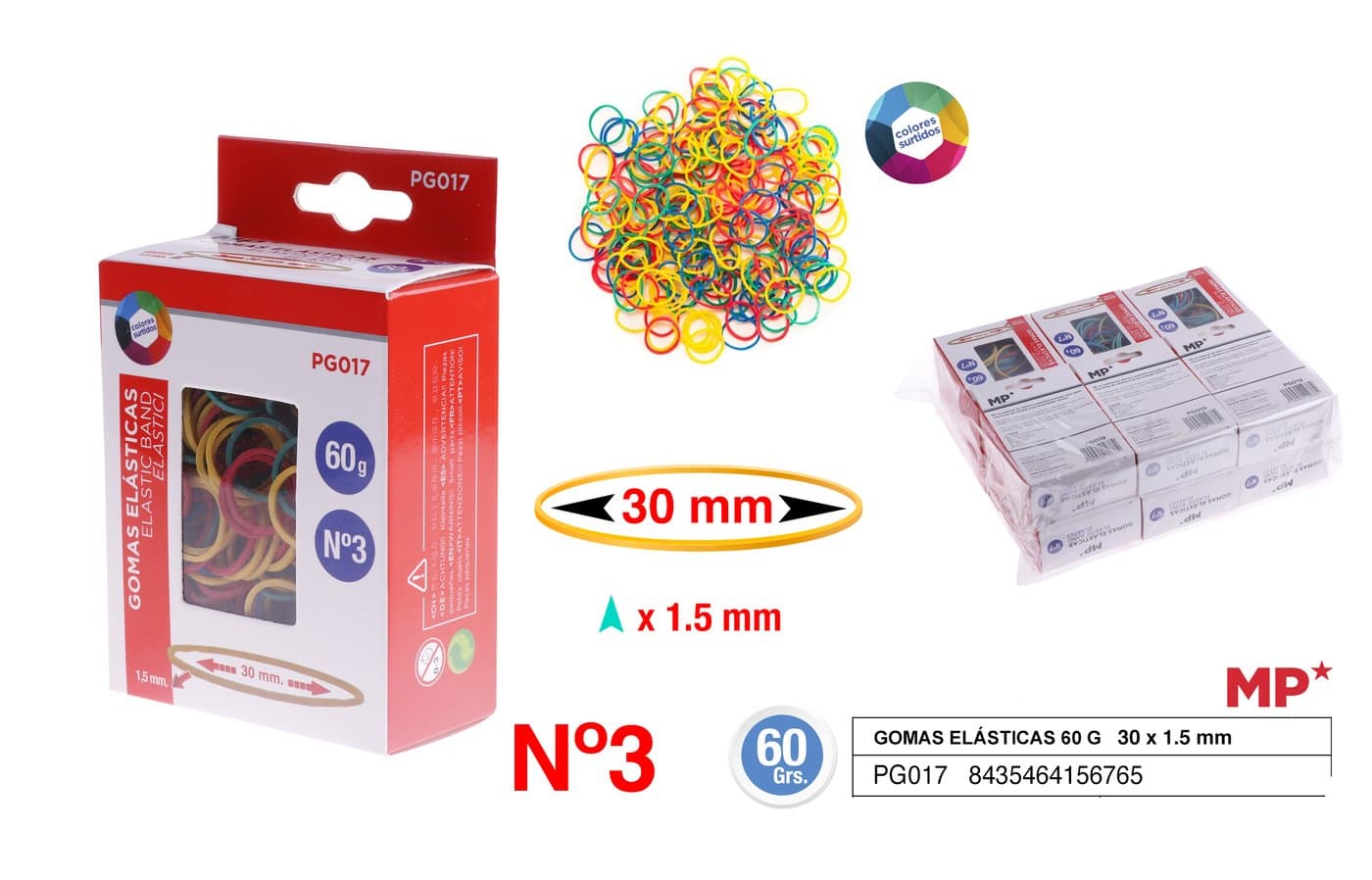 Gumki recepturki kolorowe 30 × 1,5 mm