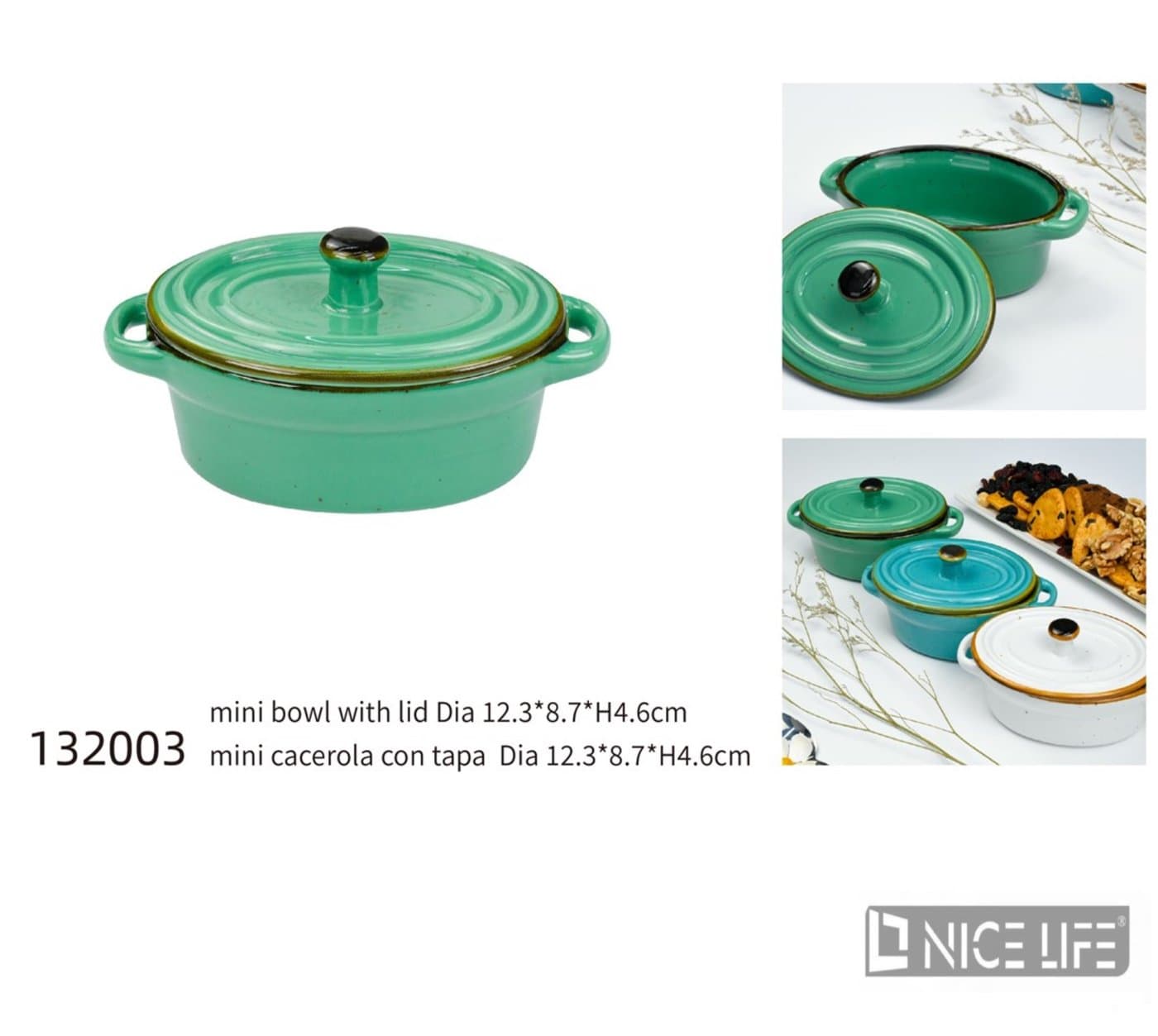 Rondelek mini ceramiczny zielony z pokrywką z gałką