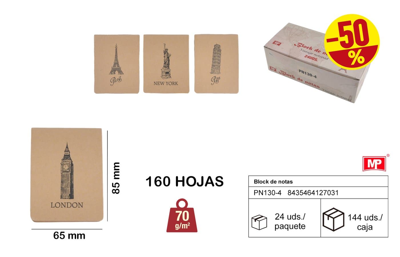 Notes papierowy kraft z motywami zabytków