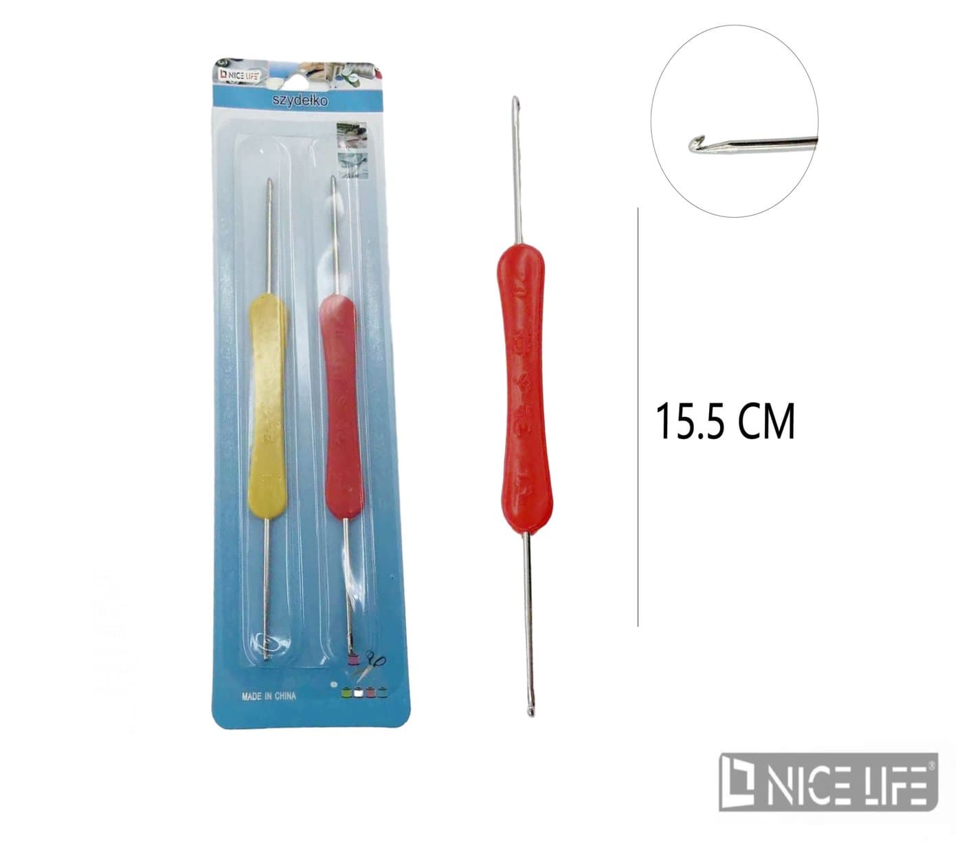 Szydełko z metalową końcówką i plastikowym uchwytem