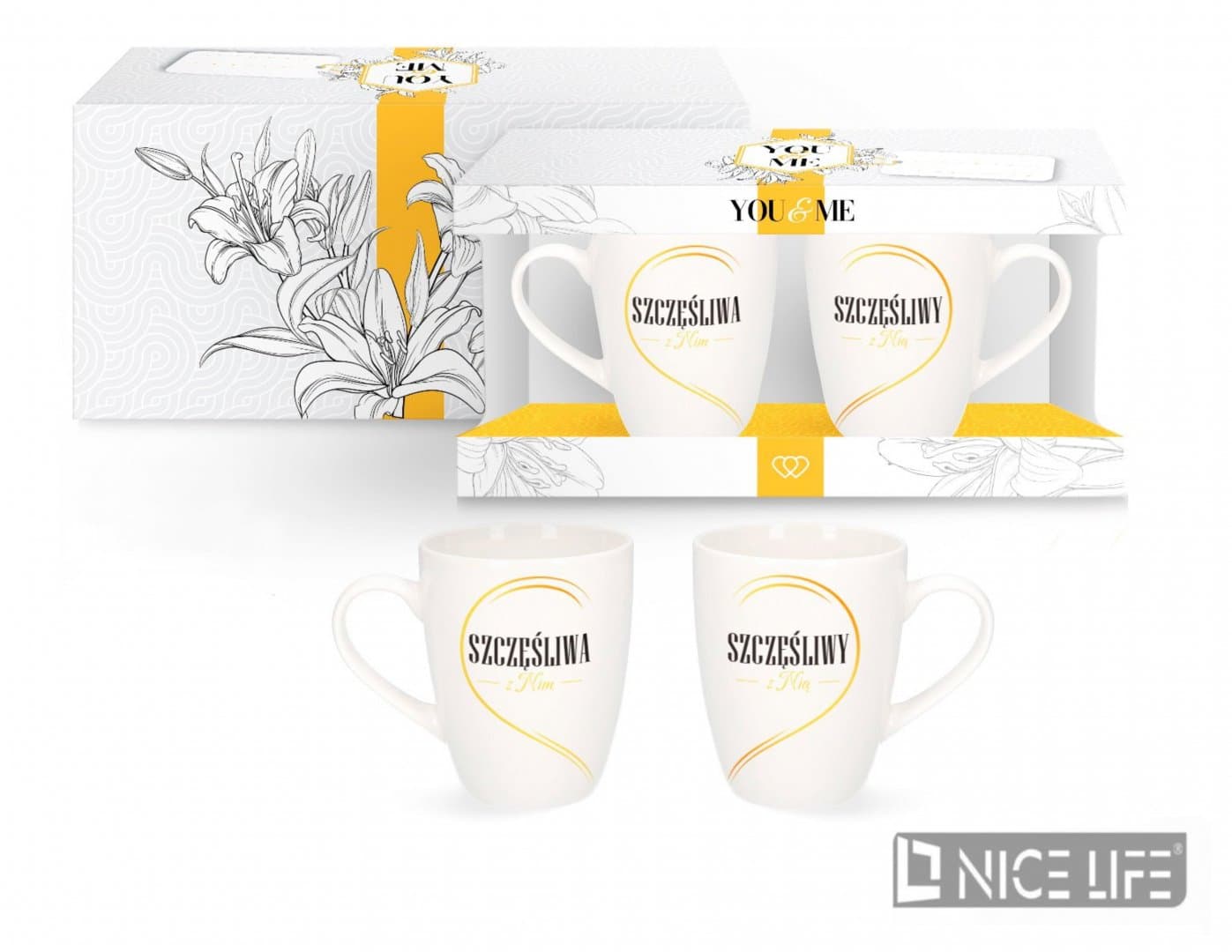 YOU&ME -Zestaw 2 kubków 300 ml - Szczęśłiwa z Nim/Nią