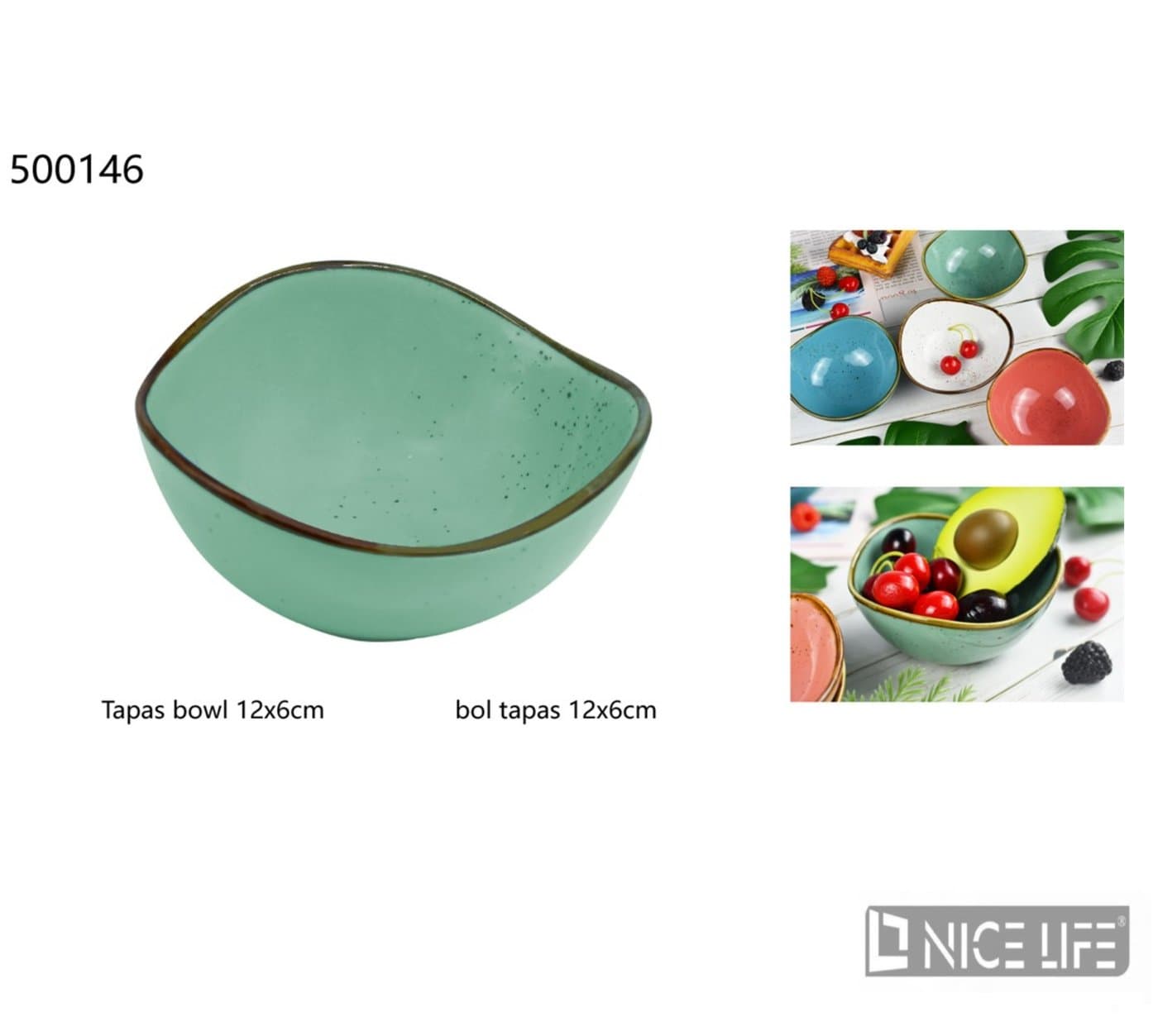 Miska ceramiczna miętowa nakrapiana nieregularna