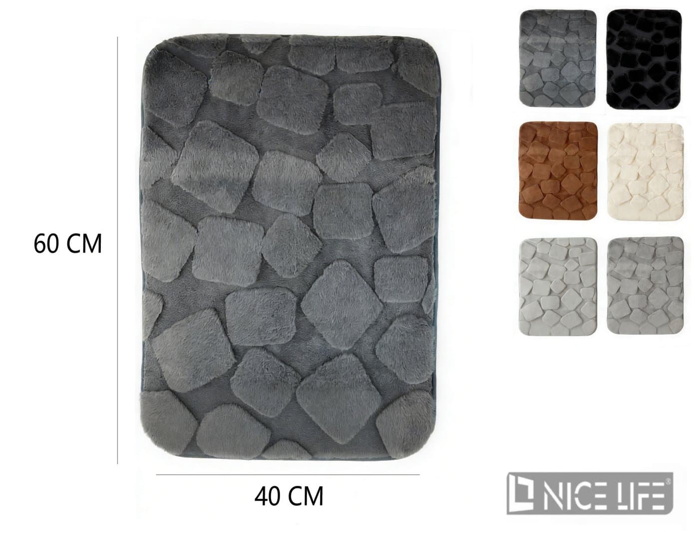 Mata łazienkowa prostokątna z wzorem kamieni