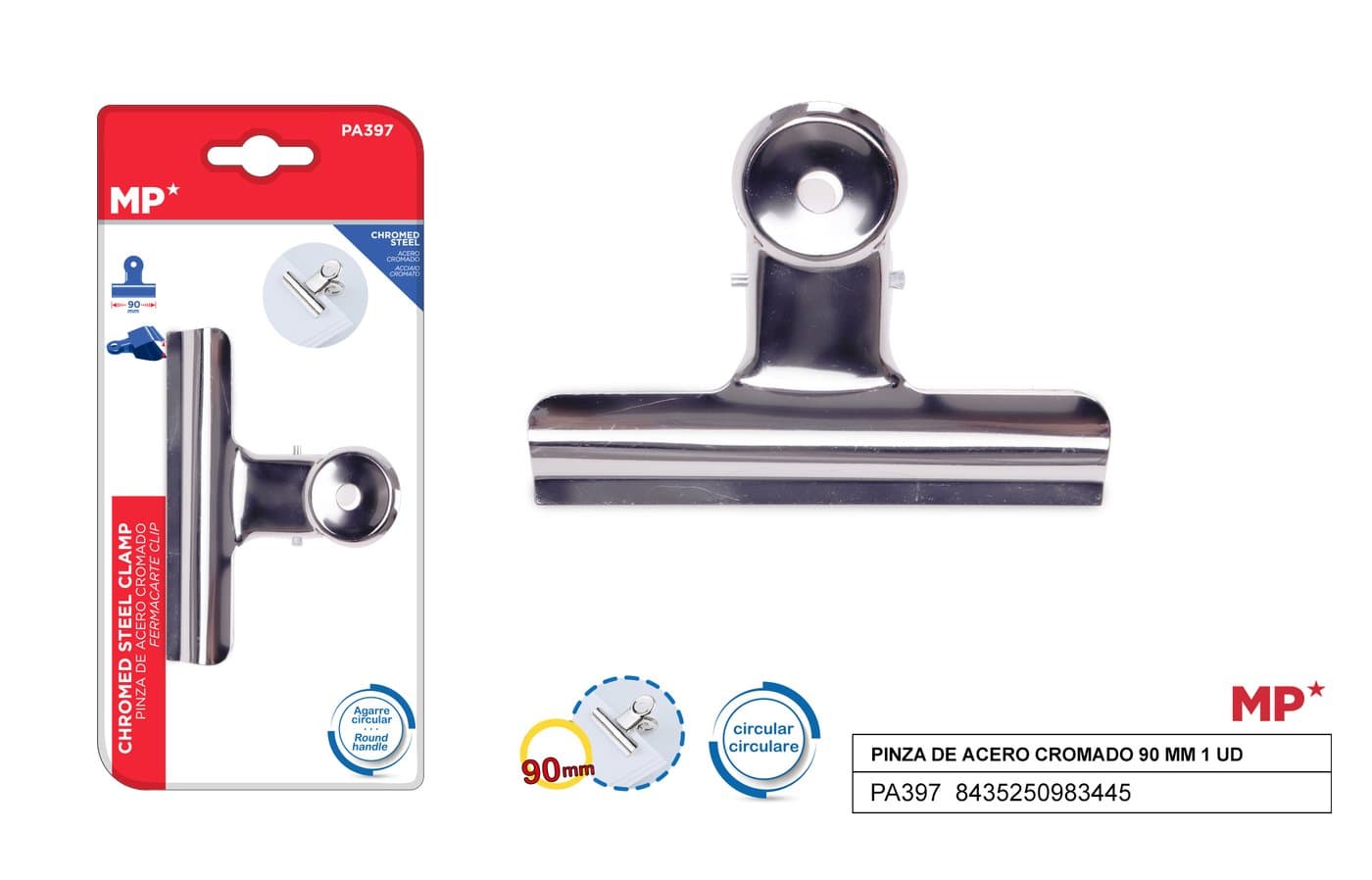 Klipsy biurowe metalowe srebrne 1sztop. 90mm MP