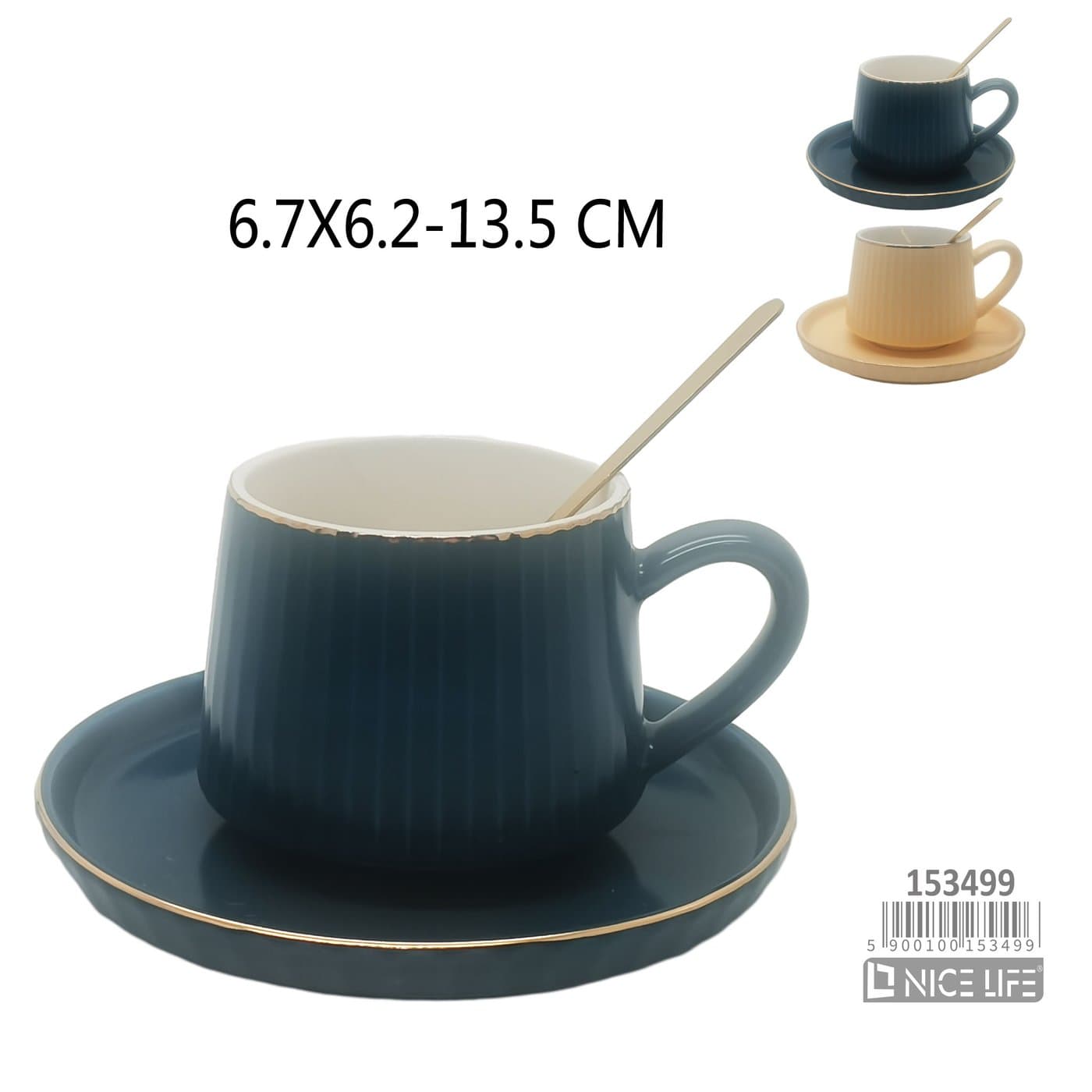 Filiżanka ceramiczna ryflowana ze złotym obrzeżem