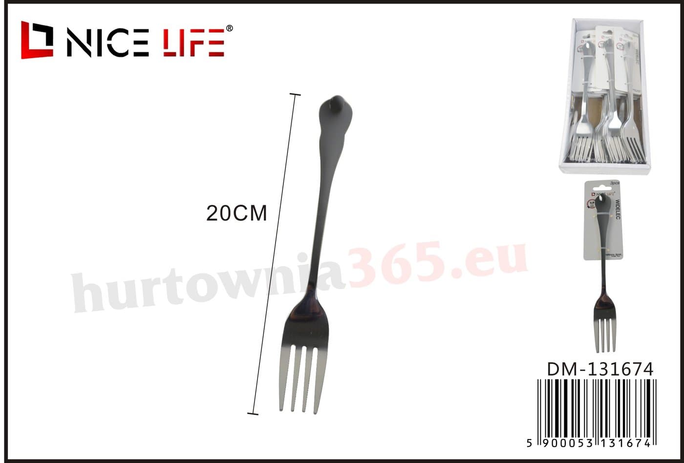 Widelec stołowy metalowy czterozębny z ozdobną rękojeścią